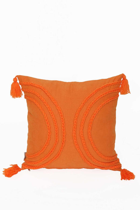 Arc Design 18x18 Inches Throw Pillow Cover with Beautiful Tassels, Handicraft Polyester Cushion Cover for Modern Living Room Decors,K-117 Orange