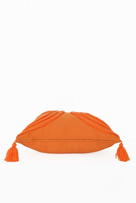 Arc Design 18x18 Inches Throw Pillow Cover with Beautiful Tassels, Handicraft Polyester Cushion Cover for Modern Living Room Decors,K-117 Orange