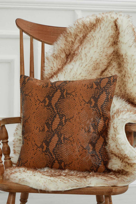 Boho Leather Solid Throw Pillow Cover, 18x18 Plain Handmade Cushion Cover for Cozy Homes, Modern Housewarming Gift for Friends,K-103 Brown Snake Patterned