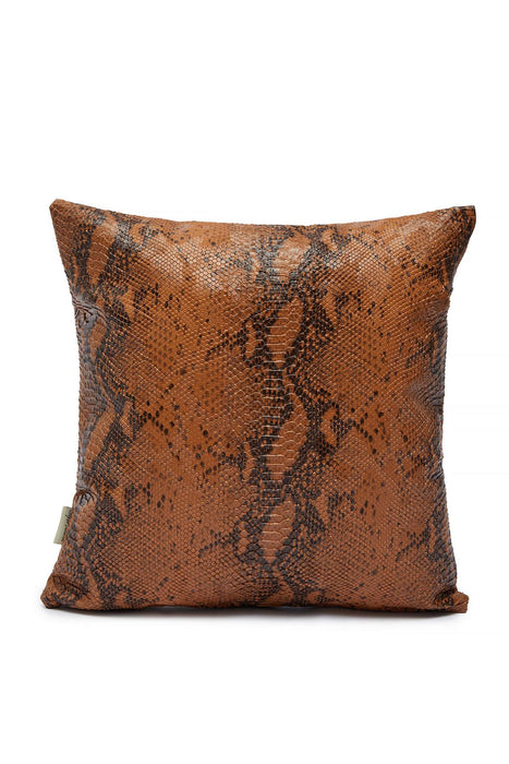 Boho Leather Solid Throw Pillow Cover, 18x18 Plain Handmade Cushion Cover for Cozy Homes, Modern Housewarming Gift for Friends,K-103 Brown Snake Patterned