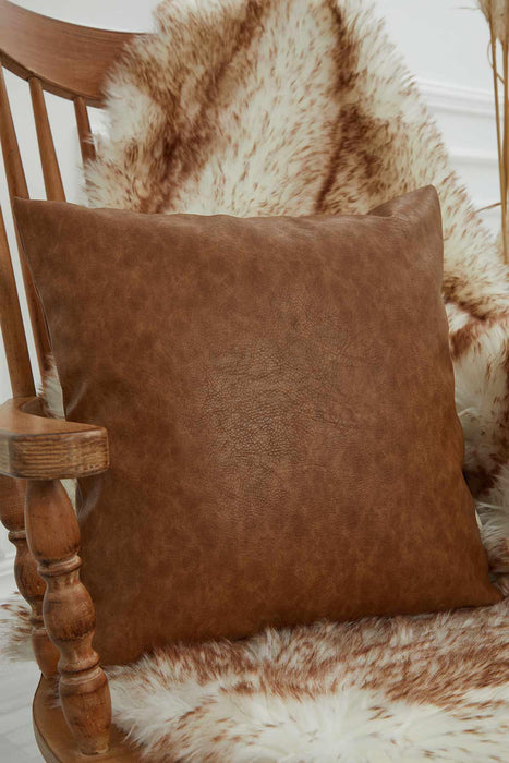 Boho Leather Solid Throw Pillow Cover, 18x18 Plain Handmade Cushion Cover for Cozy Homes, Modern Housewarming Gift for Friends,K-103 Light Brown