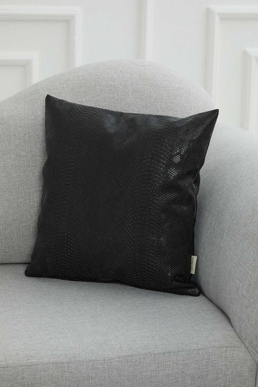 Boho Leather Solid Throw Pillow Cover, 18x18 Plain Handmade Cushion Cover for Cozy Homes, Modern Housewarming Gift for Friends,K-103 Black Snake Pattern