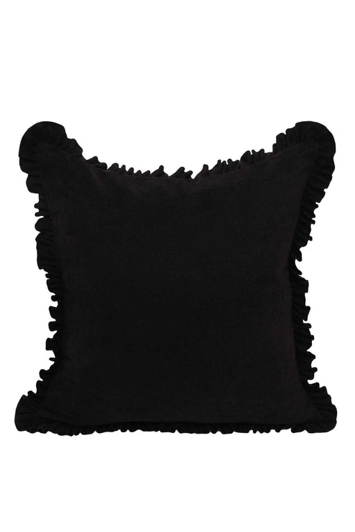 Decorative Throw Pillow Cover with Frilled Edges, 18x18 Inches Modern Design Cushion Cover for Cozy Homes, Solid Modern Pillow Cover,K-107 Black