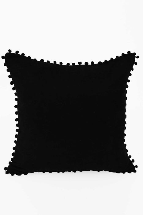 Solid Knit Throw Pillow Cover with Pom-poms, 18x18 Inches Modern Decorative Design Cushion Covers for Couch, Housewarming Gift,K-106 Black