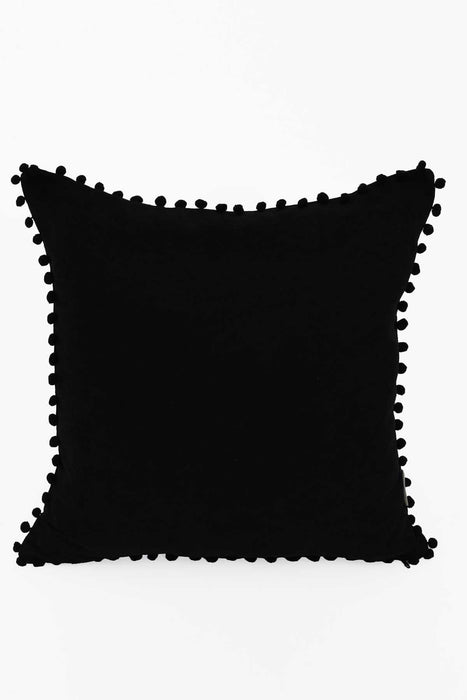 Solid Knit Throw Pillow Cover with Pom-poms, 18x18 Inches Modern Decorative Design Cushion Covers for Couch, Housewarming Gift,K-106 Black