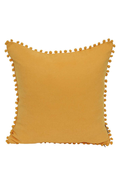 Solid Knit Throw Pillow Cover with Pom-poms, 18x18 Inches Modern Decorative Design Cushion Covers for Couch, Housewarming Gift,K-106 Yellow