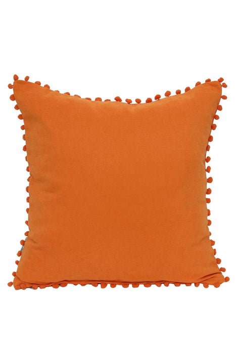Solid Knit Throw Pillow Cover with Pom-poms, 18x18 Inches Modern Decorative Design Cushion Covers for Couch, Housewarming Gift,K-106 Orange