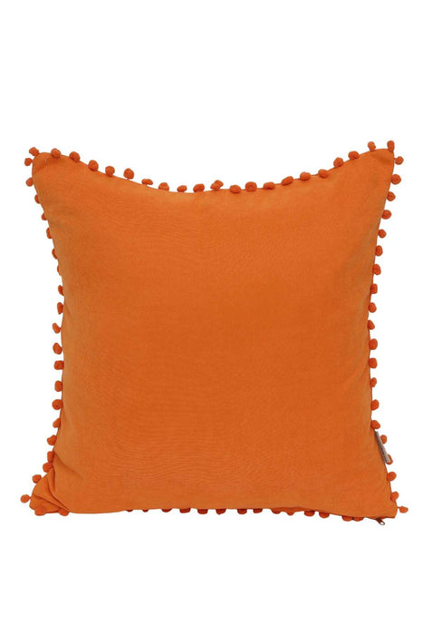 Solid Knit Throw Pillow Cover with Pom-poms, 18x18 Inches Modern Decorative Design Cushion Covers for Couch, Housewarming Gift,K-106 Orange