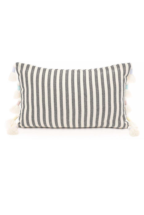 Striped Tasseled Throw Pillow Cover, 20x12 Large and Soft Pillow Cover for Decorative Living Rooms, Housewarming Decorative Gift,K-209 Striped Pattern - Blue