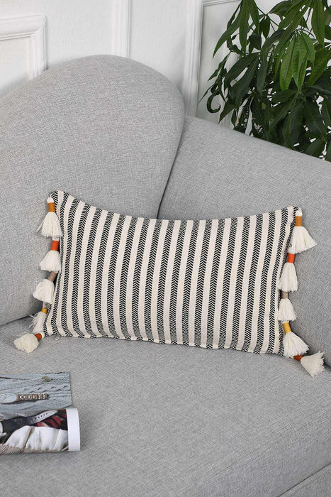 Striped Tasseled Throw Pillow Cover, 20x12 Large and Soft Pillow Cover for Decorative Living Rooms, Housewarming Decorative Gift,K-209 Striped Pattern - Orange