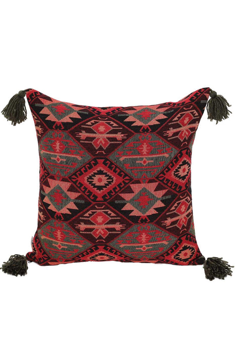 Traditional Throw Pillow Cover with Tassels on Each Edges, 18x18 Inches Anatolian Patterned Cushion Cover made with Upholstery Fabric,K-128 Local Pattern 1