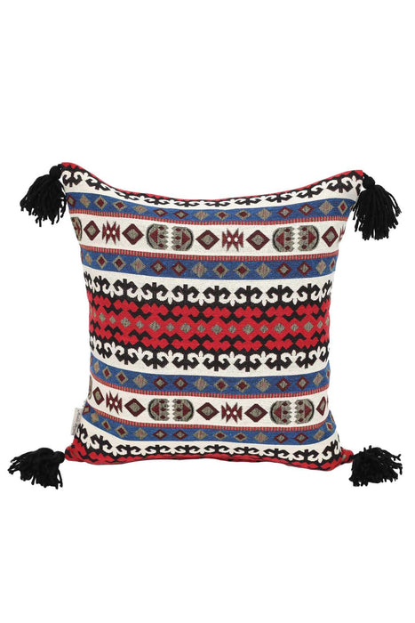 Traditional Throw Pillow Cover with Tassels on Each Edges, 18x18 Inches Anatolian Patterned Cushion Cover made with Upholstery Fabric,K-128 Pattern 2