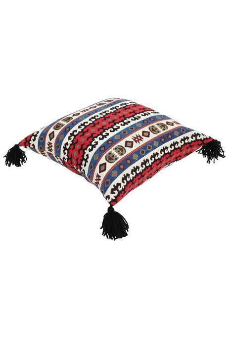 Traditional Throw Pillow Cover with Tassels on Each Edges, 18x18 Inches Anatolian Patterned Cushion Cover made with Upholstery Fabric,K-128 Pattern 2