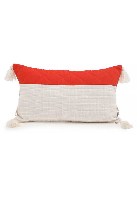 Bohemian Style Throw Pillow Cover with Long Fringes and Tassels on the Edges, Adorable 20x12 Cushion Cover Design for Home Decoration,K-211 Orange - Ivory