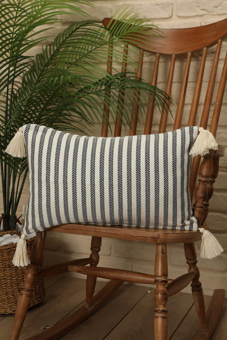 Boho Striped Throw Pillow Cover with Tassels on Each Edges, 20x12 Inches Traditional Anatolian Peshtemal Look Pillow Cover,K-216