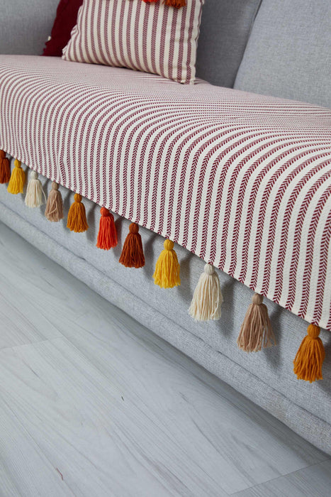 Boho Tassel Striped Sofa Cover for 3-Seater, 36x79 Inches Modern Farmhouse Couch Cover, Machine Washable Living Room Sofa Cover,KO-20