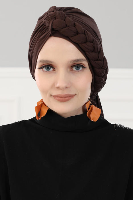Chic Braided-Design Instant Turban, Fashionable & Comfortable Muslim Lightweight Headscarf, Easy to Wear Jersey Hijab, Elegant Headwrap,B-3 Maroon