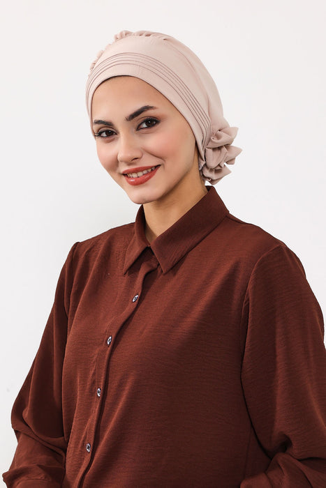 Schicker Aerobin Instant-Turban, leicht zu wickelndes, atmungsaktives Kopftuch mit elegantem Knotendetail, leichter Instant-Turban für Damen, Kopfbedeckung, HT-31A