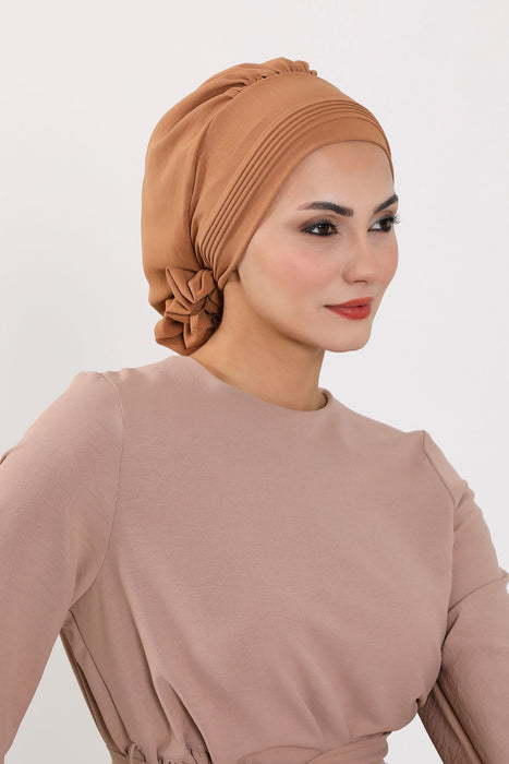 Schicker Aerobin Instant-Turban, leicht zu wickelndes, atmungsaktives Kopftuch mit elegantem Knotendetail, leichter Instant-Turban für Damen, Kopfbedeckung, HT-31A