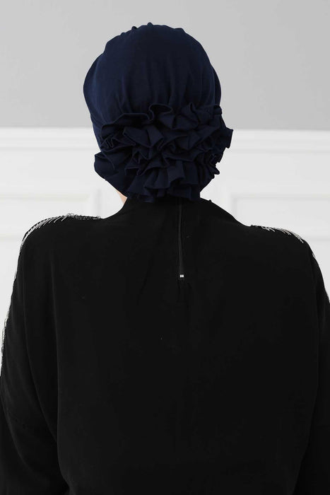 Chic Cross-Front Style Instant Turban Easy to Wear Cotton Stretch Headwrap, Elegant Modest Headwear, Versatile Pre-Tied Hijab for Women,B-14 Navy Blue