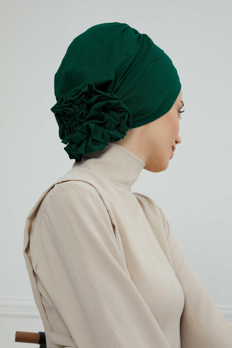 Chic Cross-Front Style Instant Turban Easy to Wear Cotton Stretch Headwrap, Elegant Modest Headwear, Versatile Pre-Tied Hijab for Women,B-14 Green