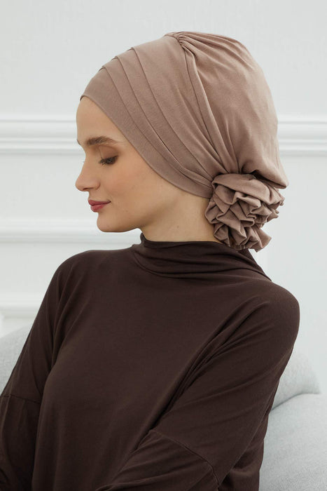 Chic Cross-Front Style Instant Turban Easy to Wear Cotton Stretch Headwrap, Elegant Modest Headwear, Versatile Pre-Tied Hijab for Women,B-14 Mink