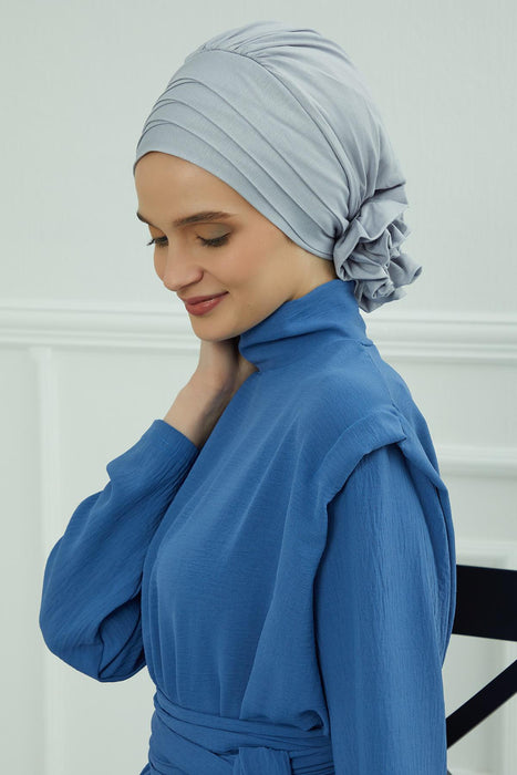 Chic Cross-Front Style Instant Turban Easy to Wear Cotton Stretch Headwrap, Elegant Modest Headwear, Versatile Pre-Tied Hijab for Women,B-14 Grey 2