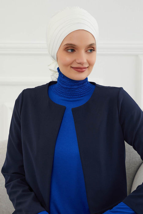 Chic Cross-Front Style Instant Turban Easy to Wear Cotton Stretch Headwrap, Elegant Modest Headwear, Versatile Pre-Tied Hijab for Women,B-14 Ivory