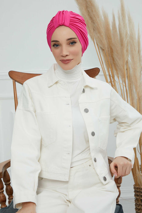 Chic Design Cotton Instant Turban Hijab for Women, Beautiful Pre-tied Turban Bonnet for Women, Trendy Fashionable Cancer Chemo Headwear,B-68 Fuchsia