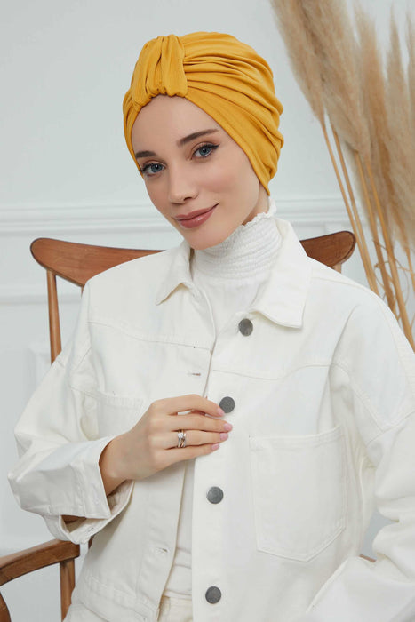 Chic Design Cotton Instant Turban Hijab for Women, Beautiful Pre-tied Turban Bonnet for Women, Trendy Fashionable Cancer Chemo Headwear,B-68 Mustard Yellow