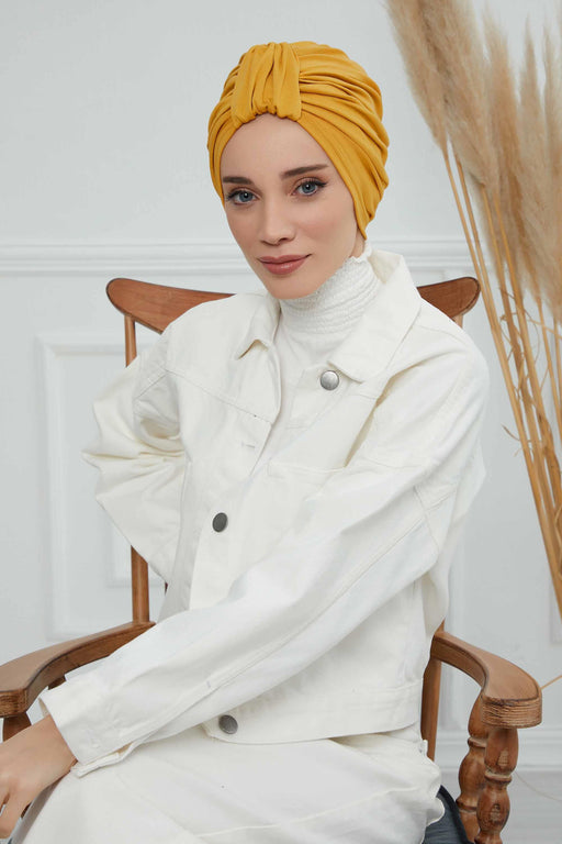 Chic Design Cotton Instant Turban Hijab for Women, Beautiful Pre-tied Turban Bonnet for Women, Trendy Fashionable Cancer Chemo Headwear,B-68 Mustard Yellow