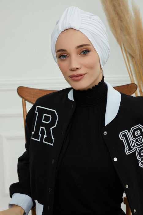 Chic Design Cotton Instant Turban Hijab for Women, Beautiful Pre-tied Turban Bonnet for Women, Trendy Fashionable Cancer Chemo Headwear,B-68 White