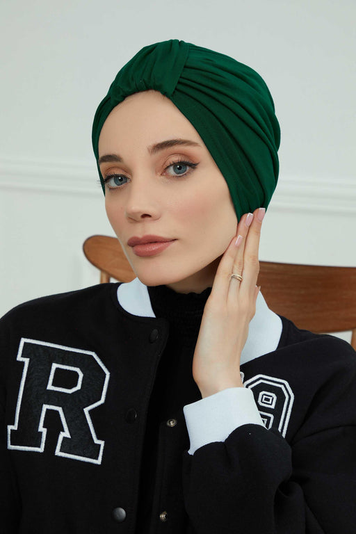 Chic Design Cotton Instant Turban Hijab for Women, Beautiful Pre-tied Turban Bonnet for Women, Trendy Fashionable Cancer Chemo Headwear,B-68 Green