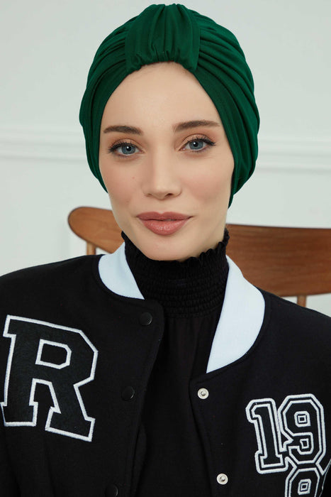 Chic Design Cotton Instant Turban Hijab for Women, Beautiful Pre-tied Turban Bonnet for Women, Trendy Fashionable Cancer Chemo Headwear,B-68 Green