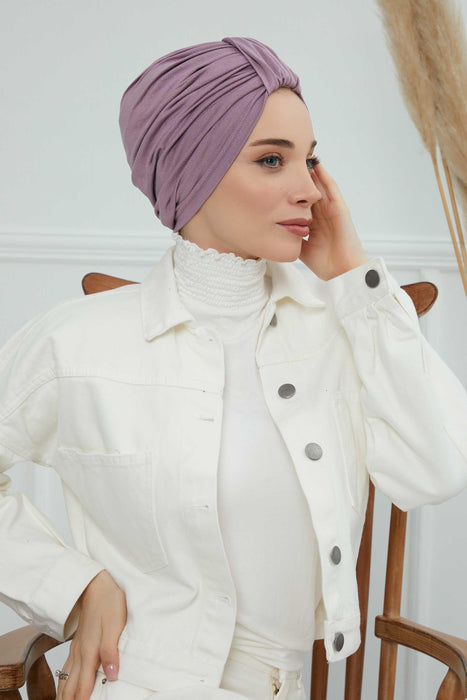 Chic Design Cotton Instant Turban Hijab for Women, Beautiful Pre-tied Turban Bonnet for Women, Trendy Fashionable Cancer Chemo Headwear,B-68 Lilac