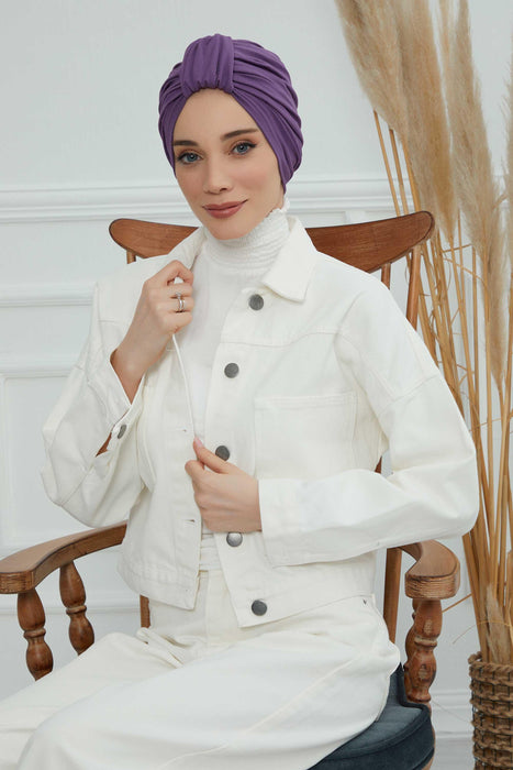 Chic Design Cotton Instant Turban Hijab for Women, Beautiful Pre-tied Turban Bonnet for Women, Trendy Fashionable Cancer Chemo Headwear,B-68 Purple 2
