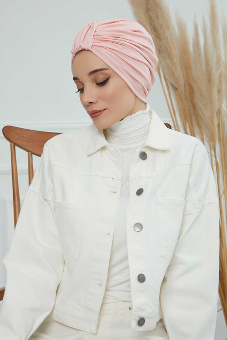 Chic Design Cotton Instant Turban Hijab for Women, Beautiful Pre-tied Turban Bonnet for Women, Trendy Fashionable Cancer Chemo Headwear,B-68 Powder