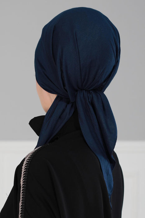 Chic Easy Wrap Hijab Cover for Women, Trendy Hijab for Stylish Look, Soft Comfortable Turban Head Covering, Chic Single Color Headscarf,B-45 Navy Blue