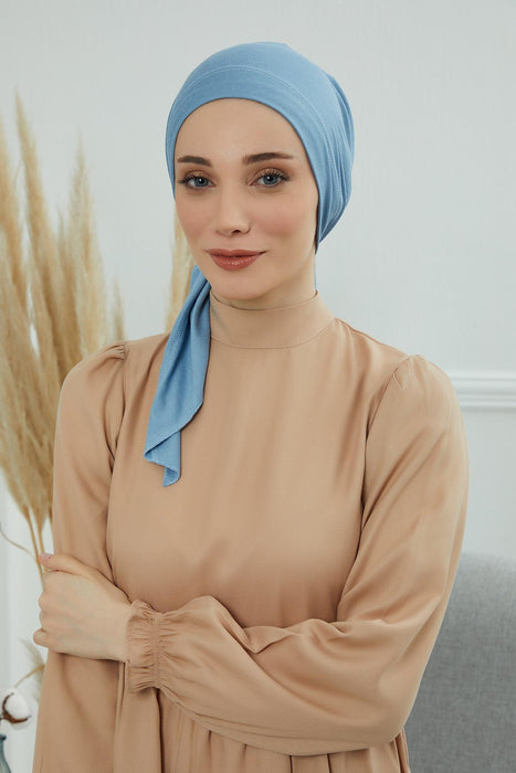 Chic Easy Wrap Hijab Cover for Women, Trendy Hijab for Stylish Look, Soft Comfortable Turban Head Covering, Chic Single Color Headscarf,B-45 Blue