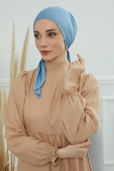 Chic Easy Wrap Hijab Cover for Women, Trendy Hijab for Stylish Look, Soft Comfortable Turban Head Covering, Chic Single Color Headscarf,B-45 Blue