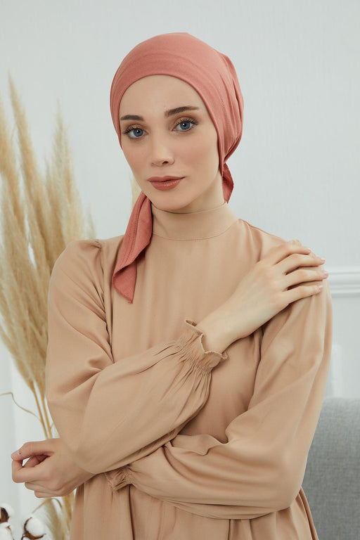 Chic Easy Wrap Hijab Cover for Women, Trendy Hijab for Stylish Look, Soft Comfortable Turban Head Covering, Chic Single Color Headscarf,B-45 Salmon