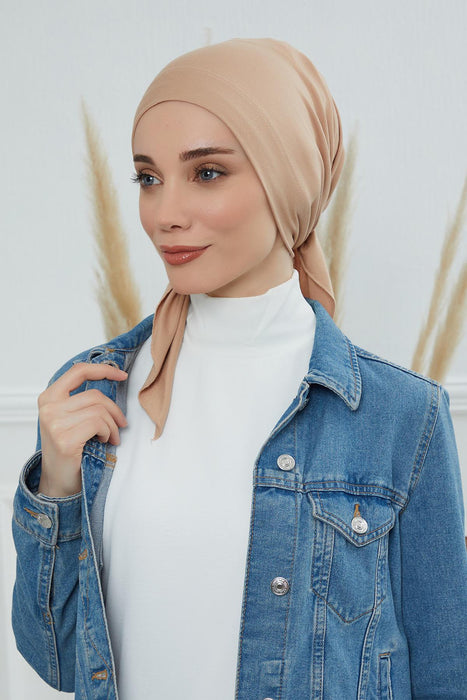 Chic Easy Wrap Hijab Cover for Women, Trendy Hijab for Stylish Look, Soft Comfortable Turban Head Covering, Chic Single Color Headscarf,B-45 Sand Brown