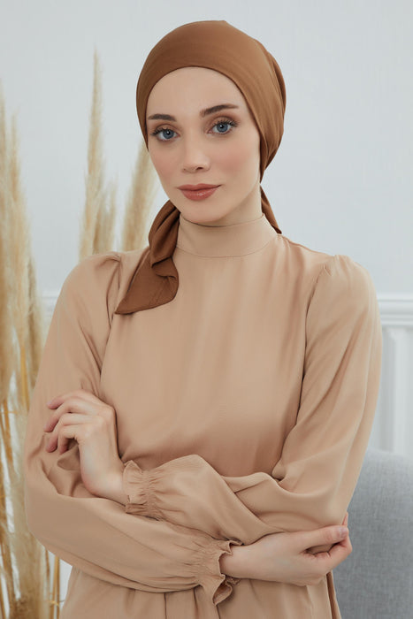 Chic Easy Wrap Hijab Cover for Women, Trendy Hijab for Stylish Look, Soft Comfortable Turban Head Covering, Chic Single Color Headscarf,B-45 Caramel Brown