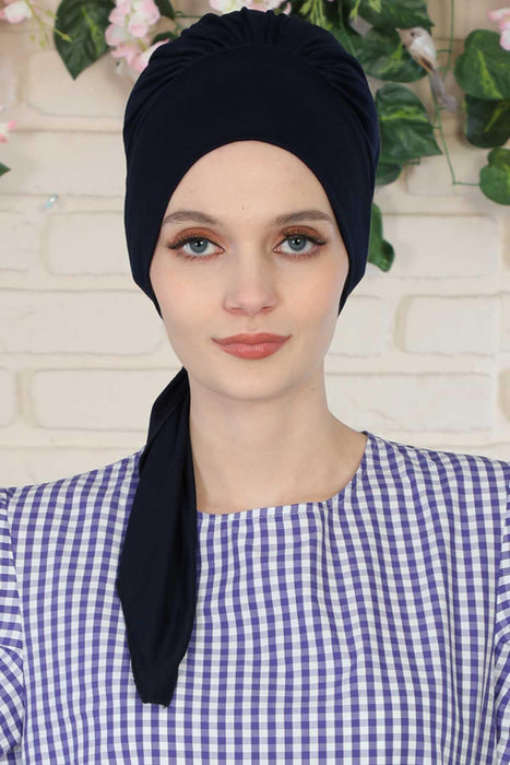 Chic Instant Turban Headscarf, Ready to Wear Instant Hijab, Easy Wrap & Trendy Turban Hijab Design, Stylish Chemo Cancer Cap for Women,B-49 Navy Blue