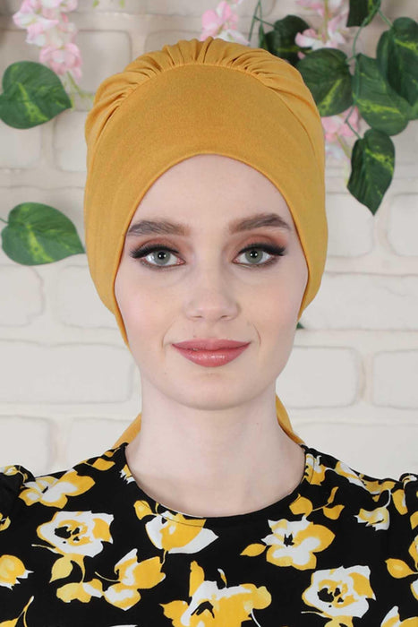 Chic Instant Turban Headscarf, Ready to Wear Instant Hijab, Easy Wrap & Trendy Turban Hijab Design, Stylish Chemo Cancer Cap for Women,B-49 Mustard Yellow