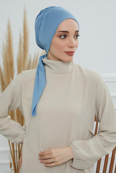 Chic Instant Turban Headscarf, Ready to Wear Instant Hijab, Easy Wrap & Trendy Turban Hijab Design, Stylish Chemo Cancer Cap for Women,B-49 Blue