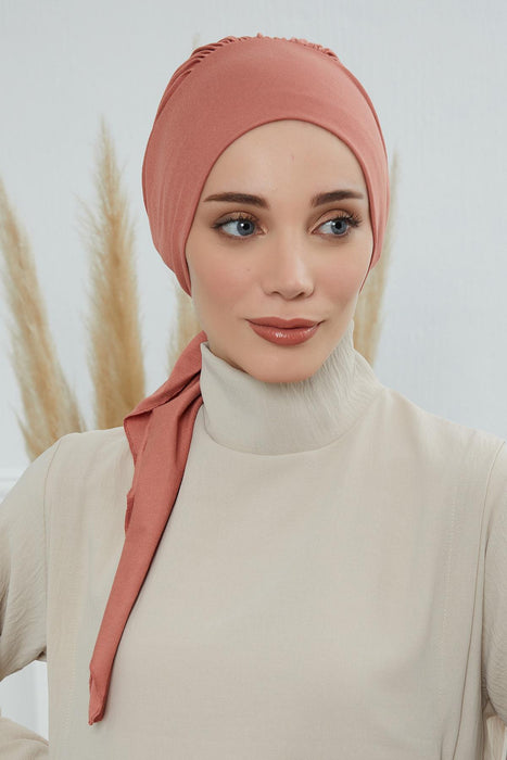 Chic Instant Turban Headscarf, Ready to Wear Instant Hijab, Easy Wrap & Trendy Turban Hijab Design, Stylish Chemo Cancer Cap for Women,B-49 Salmon