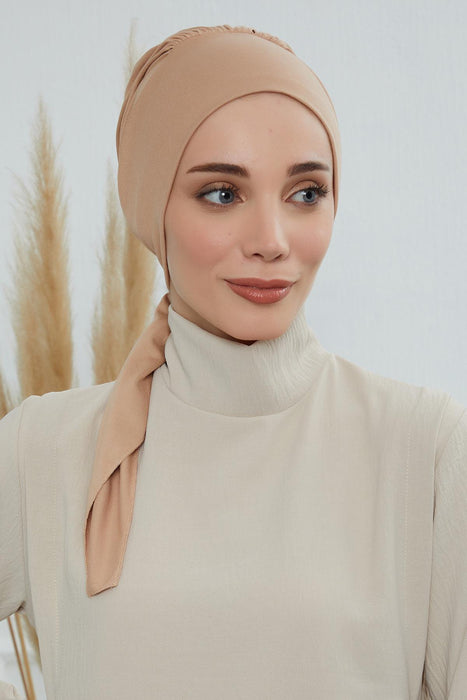 Chic Instant Turban Headscarf, Ready to Wear Instant Hijab, Easy Wrap & Trendy Turban Hijab Design, Stylish Chemo Cancer Cap for Women,B-49 Sand Brown