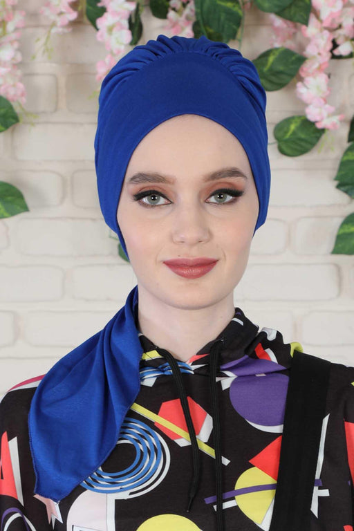 Chic Instant Turban Headscarf, Ready to Wear Instant Hijab, Easy Wrap & Trendy Turban Hijab Design, Stylish Chemo Cancer Cap for Women,B-49 Sax Blue