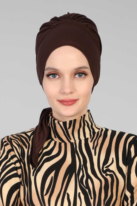 Chic Instant Turban Headscarf, Ready to Wear Instant Hijab, Easy Wrap & Trendy Turban Hijab Design, Stylish Chemo Cancer Cap for Women,B-49 Brown